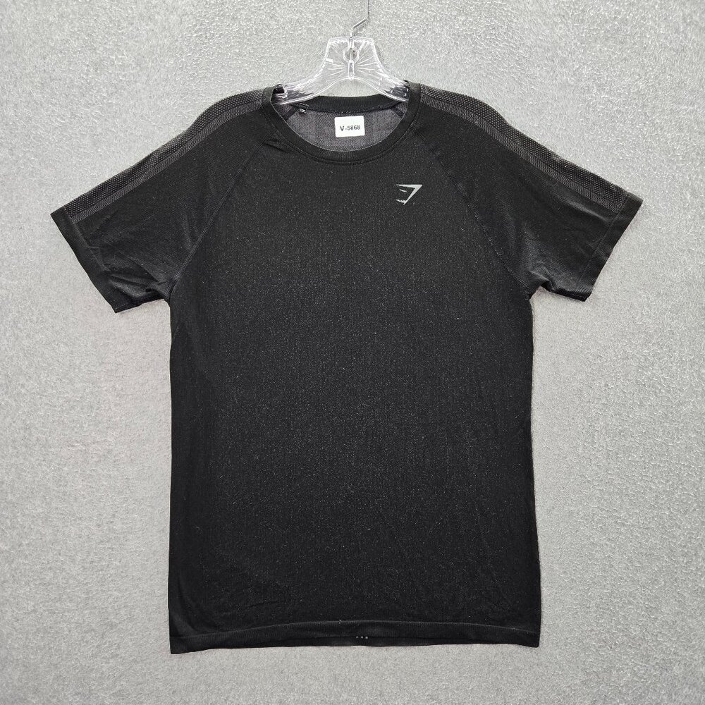 Gymshark Men Activewear Top Small Gray Logo‎ Short Sleeve Crew Neck Pullover
